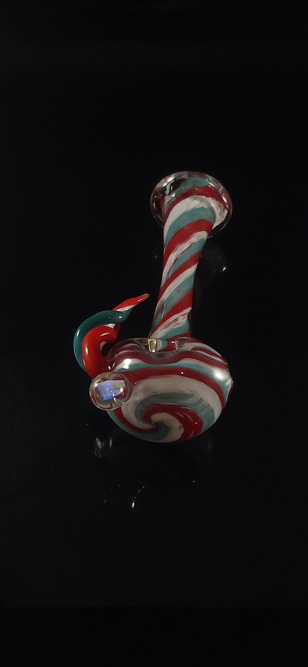 Red white and blue spiral horned spoon pipe
