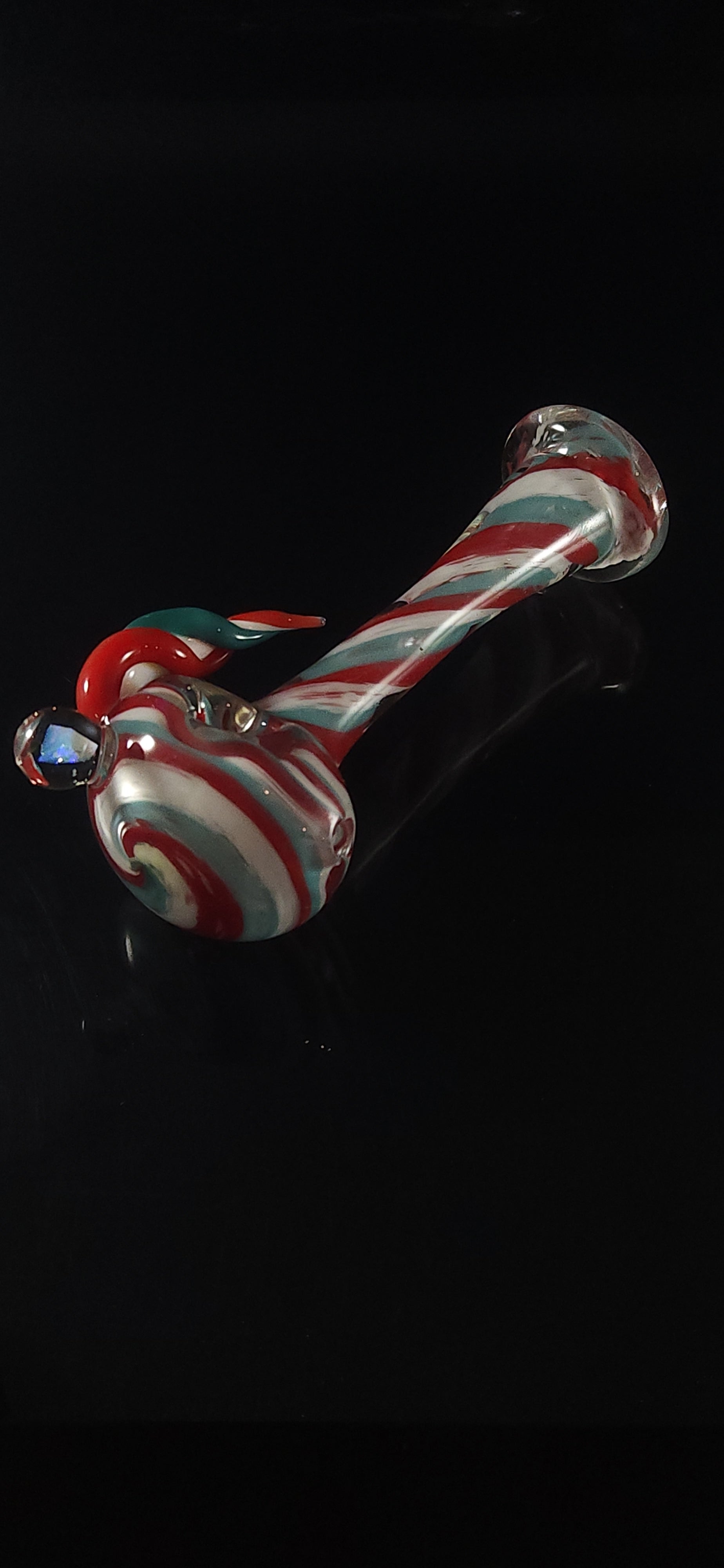 Red white and blue spiral horned spoon pipe
