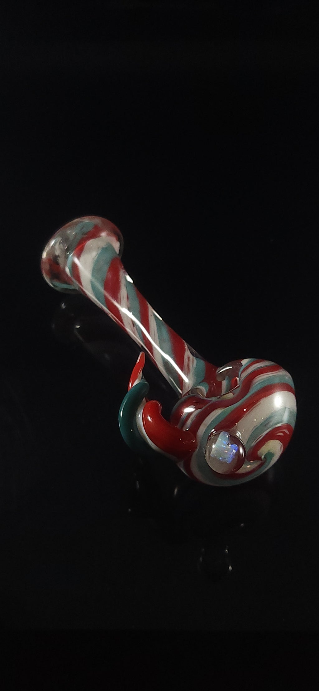 Red white and blue spiral horned spoon pipe