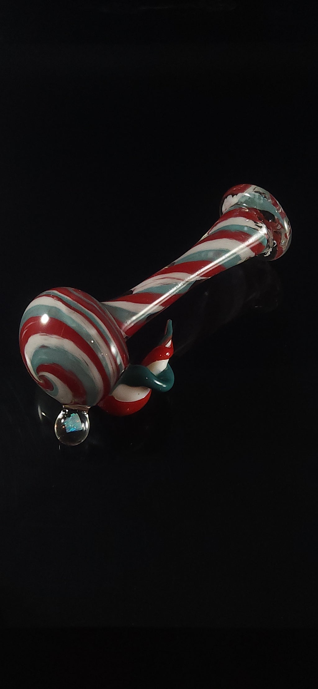 Red white and blue spiral horned spoon pipe