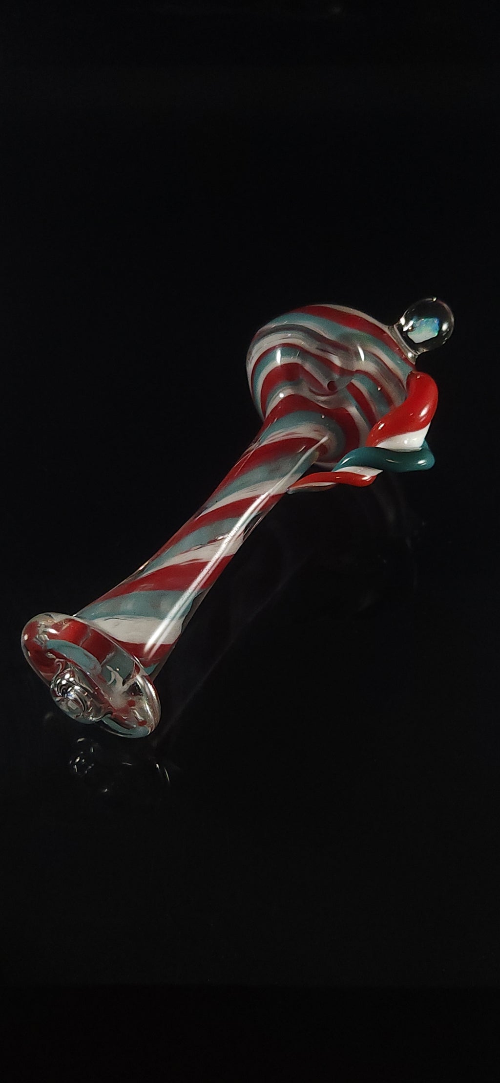Red white and blue spiral horned spoon pipe