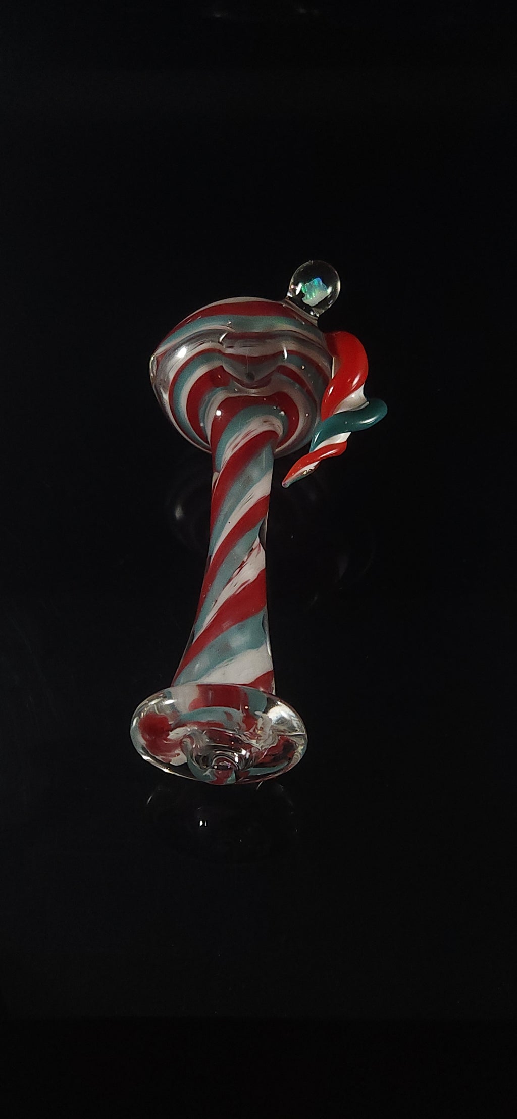 Red white and blue spiral horned spoon pipe